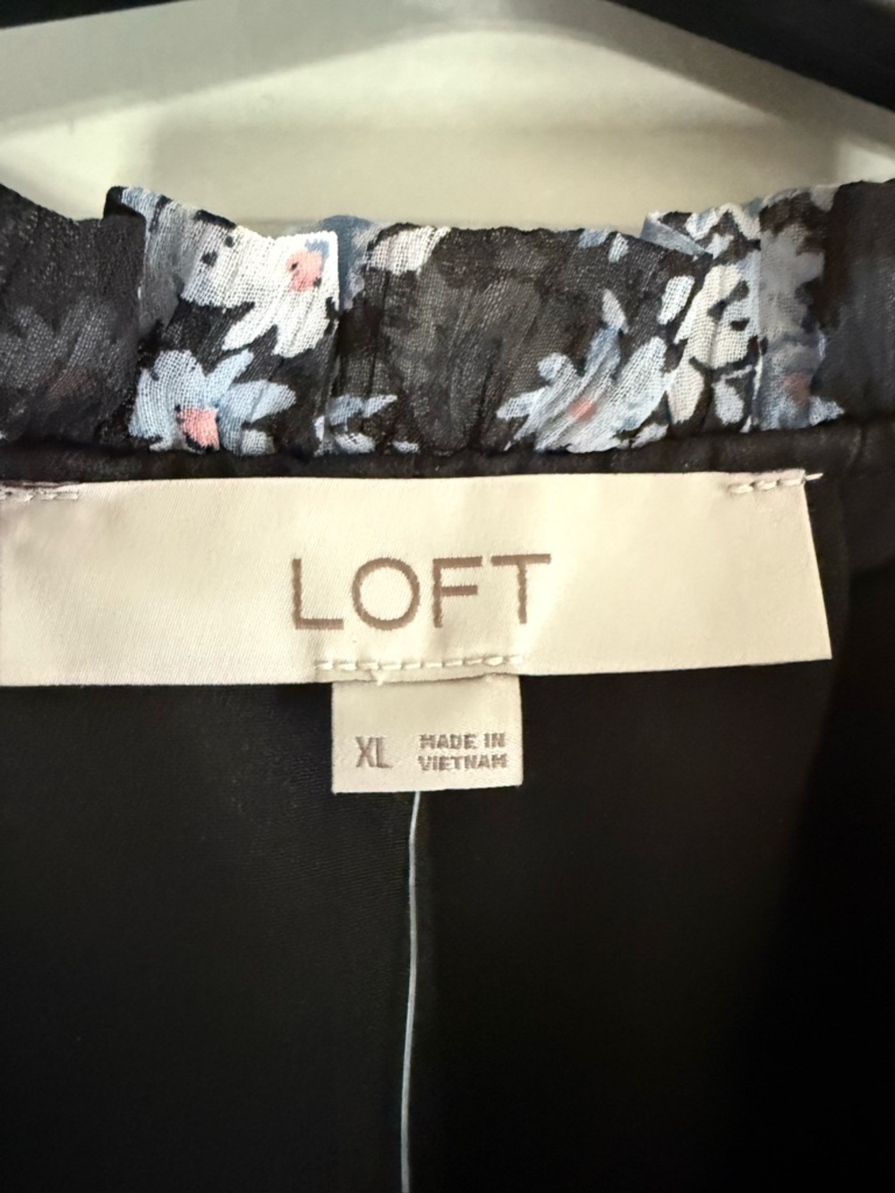 LOFT Black Midi Dress with Light Blue Floral Print - Picture 5 of 7
